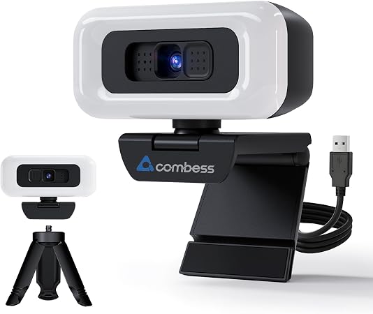 4K Webcam with Light, Webcam for PC with Microphone, USB Computer Camera for Desktop, Web cam with Tripod, Plug and Play, Web Camera for Desktop Computer