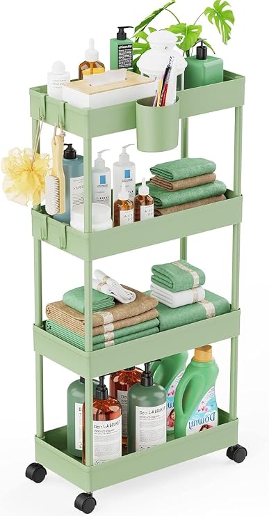 LEHOM Slim Rolling Storage Cart - 4 Tiers Bathroom Organizer Utility Cart