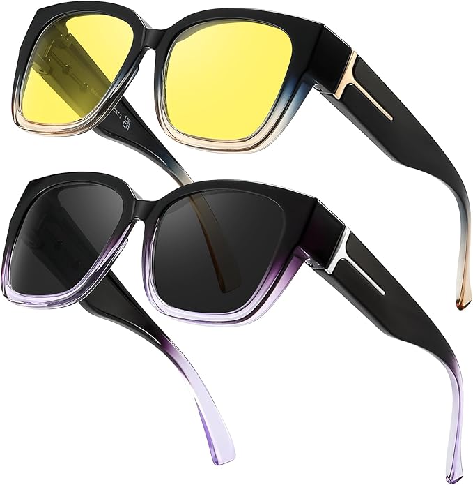 LVIOE 2 Pack Polarized Fit Over Sunglasses for Women Men Oversized Square Over Glasses Sunglasses with UV Protection LS7511