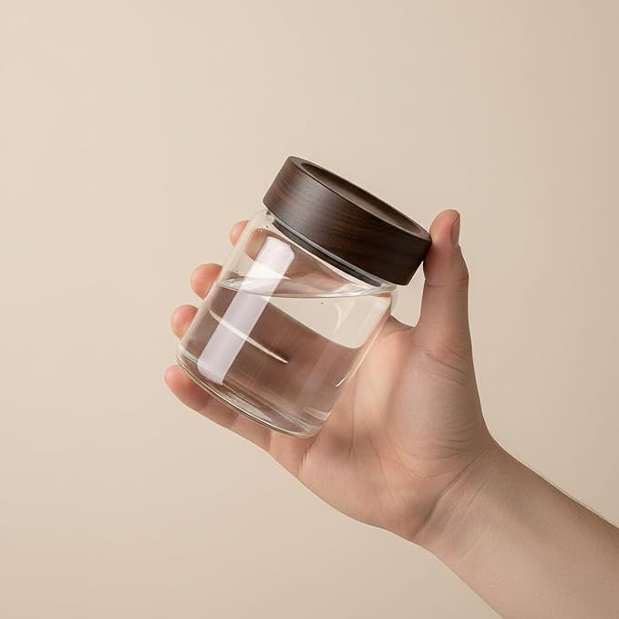 Wide Mouth Glass Storage Jars With 3" Acacia Wood Lids - 6 Pack of 9.1 Oz Airtight Food Storage Containers - Borosilicate Glass Canisters for Kitchen - Pantry Organizers and Storage for Rice Coffee