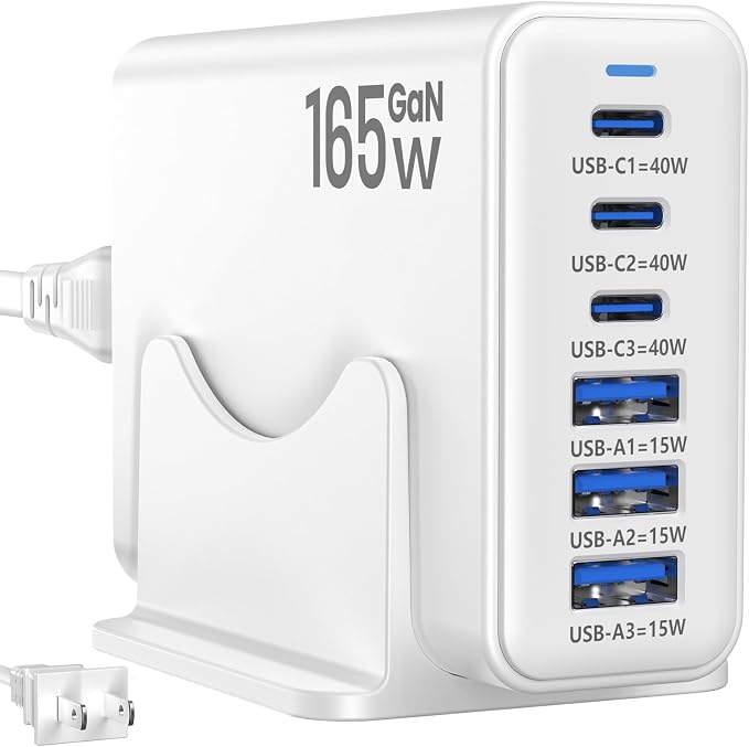 165W Charging Station, 6 Port Desktop Charger, 3 Ports 40W White - Image 8