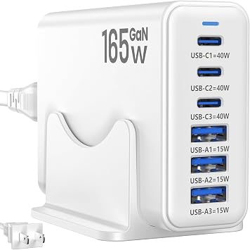 165W Charging Station, 6 Port Desktop Charger, 3 Ports 40W White - Image 2