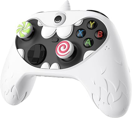 PlayVital MonoEye Monster Controller Skin for Xbox Series X/S - Cute Anti-Slip Silicone Cover Case with 4 Candy Thumb Grip Caps & Stickers, Full Protection Set, White