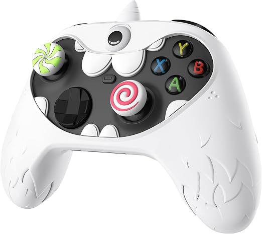 PlayVital MonoEye Monster Controller Skin for Xbox Series X/S - Cute Anti-Slip Silicone Cover Case with 4 Candy Thumb Grip Caps & Stickers, Full Protection Set, White