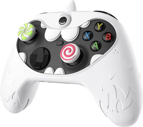 PlayVital MonoEye Monster Controller Skin for Xbox Series X/S - Cute Anti-Slip Silicone Cover Case with 4 Candy Thumb Grip Caps & Stickers, Full Protection Set, White