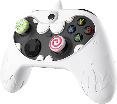 PlayVital MonoEye Monster Controller Skin for Xbox Series X/S - Cute Anti-Slip Silicone Cover Case with 4 Candy Thumb Grip Caps & Stickers, Full Protection Set, White
