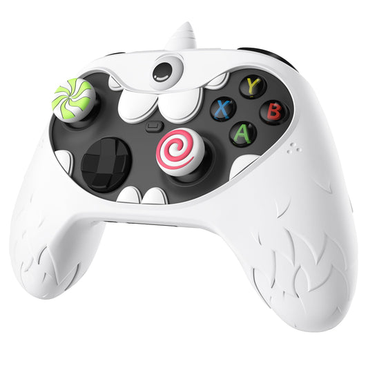 PlayVital MonoEye Monster Controller Skin for Xbox Series X/S - Cute Anti-Slip Silicone Cover Case with 4 Candy Thumb Grip Caps & Stickers, Full Protection Set, White