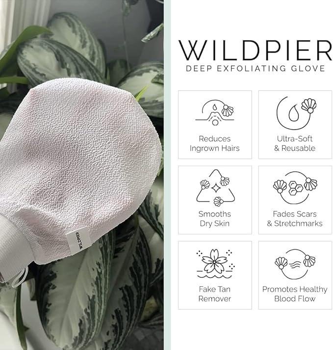 Wildpier Beauty Luxe Deep Exfoliating Glove - Biodegradable Viscose, Body Exfoliator Improves Skin Texture, Exfoliating Face Scrub Reduces Acne, Dead Skin Remover for Body, Body Scrubber Exfoliator