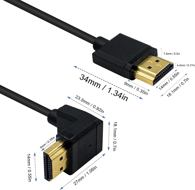 Duttek 4K 90 Degree HDMI Cable 6inch/15cm, Extremely Thin Down Angled HDMI Male to Male Cable for 3D and 4K Ultra HD TV Stick HDMI 2.0 Cord