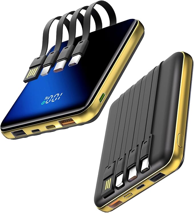 10000mAh Portable Charger, Built-in Cable Power Bank, 22.5W Fast Charging Power Supply, smart LED Display, Compact External Battery, Suitable for iPhone, Samsung, Tablet Computers