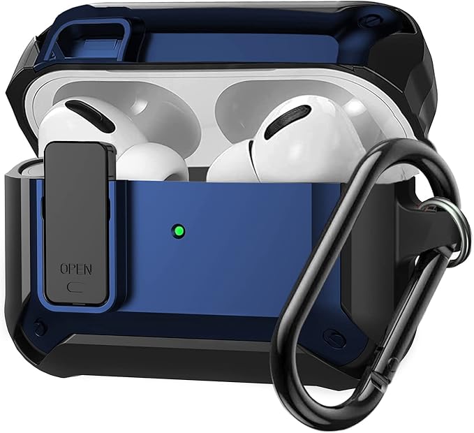 for Airpods Pro 2/1 Gen Case Cover with Lock (2019/2022/2023), Rugged Locking Case for Airpod Pro 2nd/1st Generation Shockproof Armor Protective Skin for Apple iPod Pro - Black/Blue