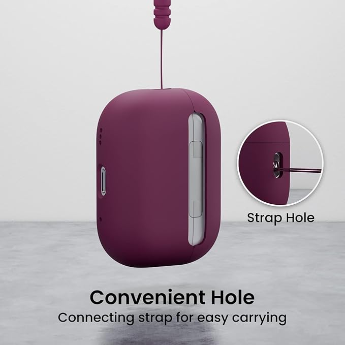 ORNARTO Compatible with AirPods Pro 2 Case 2022, Full Protective Hybrid Silicone for AirPods Pro 2nd Generation Case, Front LED Visible Skin Cover-Wine Red