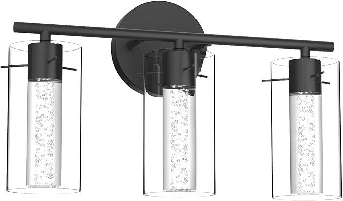 Tipace Modern Vanity Light,3-Light Black LED Vanity Light Fixture,Crystal Bathroom Lighting Fixtures Over Mirror,Wall Lighting Fixtures for Bath,Wall Sconce for Bedroom Living Room,6000K White Light
