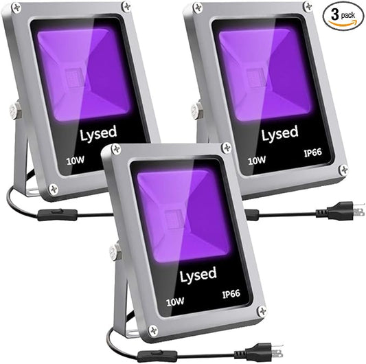 10W UV LED Black Light Flood Light,IP66 Waterproof for Aquarium, Indoor or Outdoor Parties, Party Supplies, Halloween Decorations,Glow in The Dark(3 Pack)
