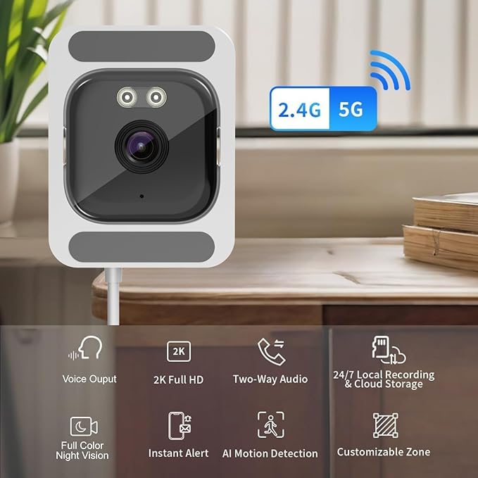 2K Window Security Camera 3MP Indoor Home Monitoring WiFi Full-Color Night Vision Person Detection 24/7 Recording