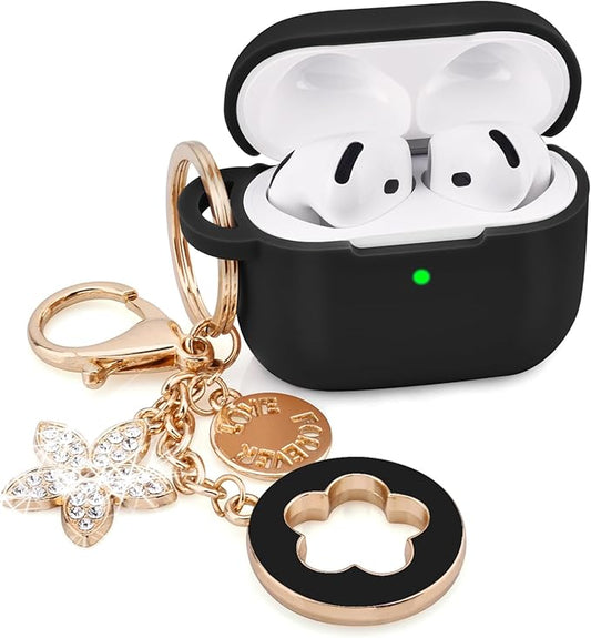 VISOOM Airpods 4 Cases 2024 Cover Women Anti-Drop Silicone iPods 4 Earbuds Wireless Accessorie Charging Cases Girl Bling Keychain for Airpod iPods 4th Generation