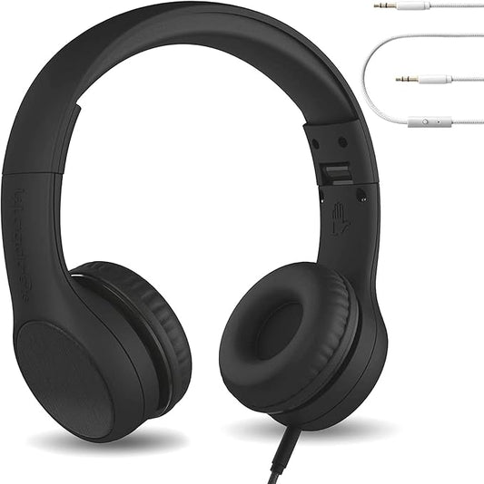 LilGadgets Connect+ Style On-Ear Kids Headphones with Microphone - SharePort Technology, SoftTouch Padding, Detachable Cable, Volume Limiting, Durable & Adjustable - Black