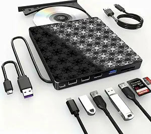 External CD/DVD Drive for Laptop, DVD Player, 8 in 1 USB 3.0 Ultra-Slim Portable, CD Burner External Disk Drive Optical Compatible with with Desktop PC Windows 11/10/8 Linux Mac OS Mac MacBook Pro/Air - Image 1