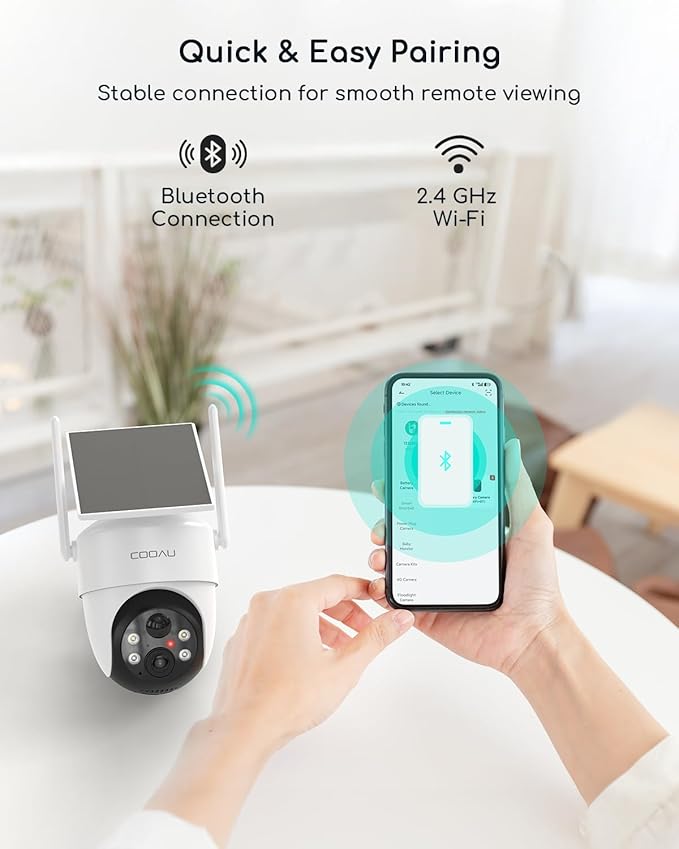 COOAU Solar Security Cameras Wireless Outdoor – Low-Light Rechargeable, Easy to Install, 2K 360° Cameras for Home Security, Surveillance Cam with AI Smart Detection, Color Night Vision,IP66, Alexa
