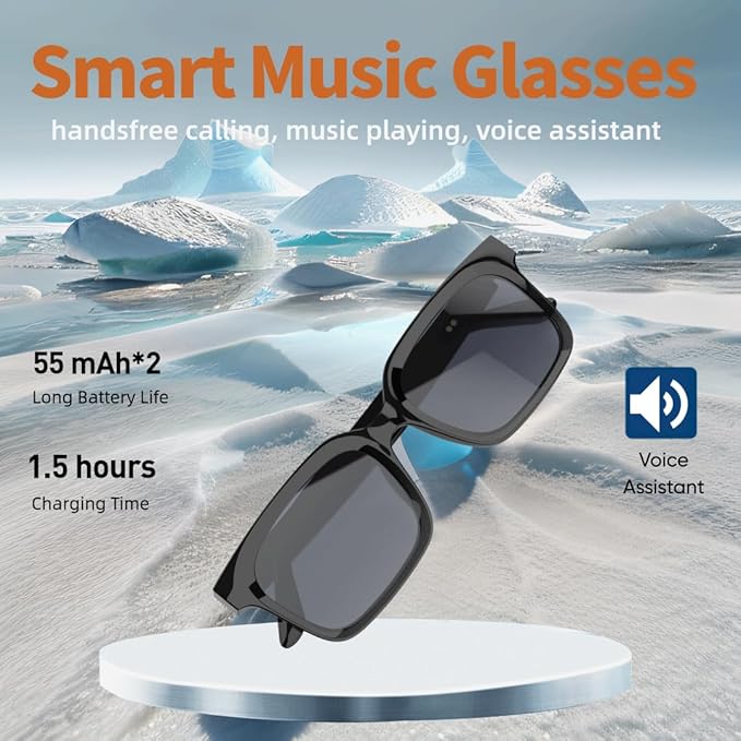 Bluetooth Audio Smart Sunglasses with Speakers, UV400 Protection Blue Light Blocking Glasses for Men Women