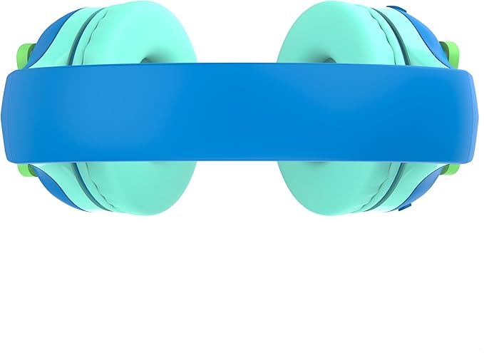 Riwbox CB-7S Kids Wireless Headphones,with Safe Volume Control 74/85/95dB,LED Glow Lights,50H Playtime,Bluetooth V5.3,Built-in Mic, TF Card Slot,for Travel/School/Phone/Laptop(Blue&Green)