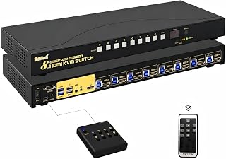 JideTech 8-Port HDMI KVM Switch 4K@60Hz, USB 3.0 Hub, Audio Support, EDID Emulator, Keyboard Hotkey, Mouse Switch, IR Remote, RS232 Control, 1U Rack Mount for Windows Mac Linux
