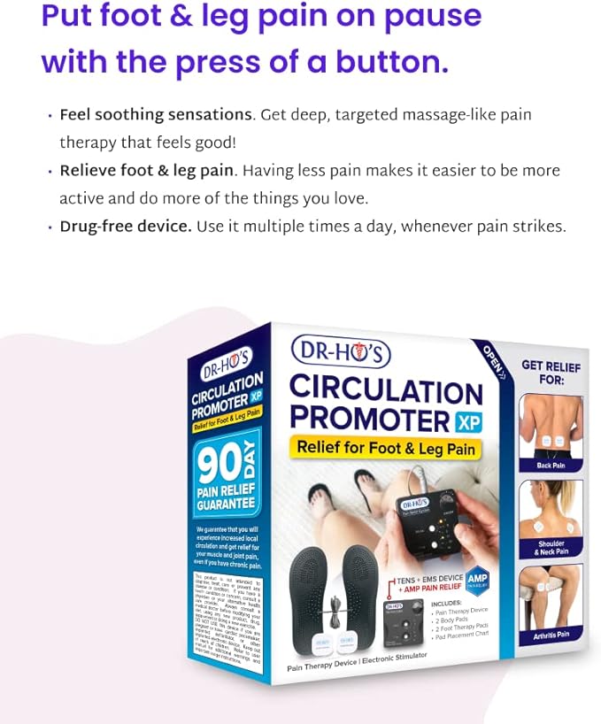 Dr Ho's Circulation Promoter XP Essential Package - EMS and TENS Machine, AMP Pain Relief, TENS Unit Muscle Stimulator for Feet and Leg Pain