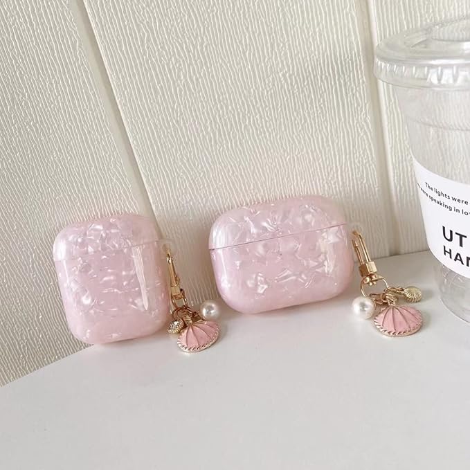 Compatible with Airpods 3rd Generation Case, PHOEACC Dream Luxury Airpod 3 Case Cute Protective Cover with Shell Pearl Keychain for Girls Teens Women (Pink)
