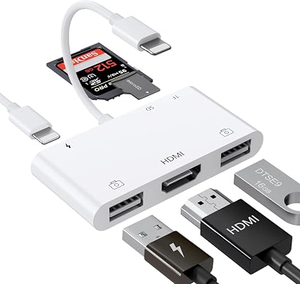 Lightning to HDMI Adapter with USB Camera and Charging Port SD Card Reader
