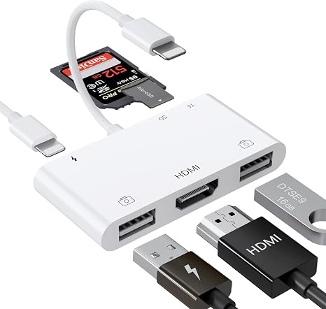Lightning to HDMI Adapter with USB Camera and Charging Port SD Card Reader