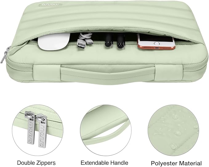 MOSISO Compatible with MacBook Air 13 inch Case M5 2026 M4 2025 M3 M2 2024-2022 A3449 A3240 A3113 A2681, Hard Case&Puffy Bag&Keyboard Cover&Webcam Cover&ScreenFilm for MacBook Air 13.6, Sage Green