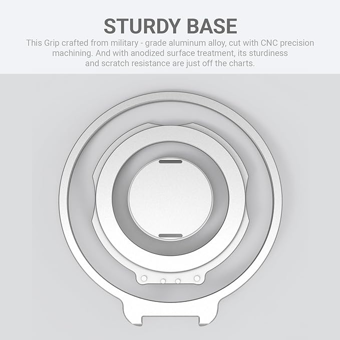 Grat 3 for Magsafe Magnetic Phone Grip Stand, 360° Rotatable Silicone Strap Phone Loop Holder, Detachable Ring Kickstand Compatible with iPhone 17 Pro Max Air 16 15 14 13 12, Silver
