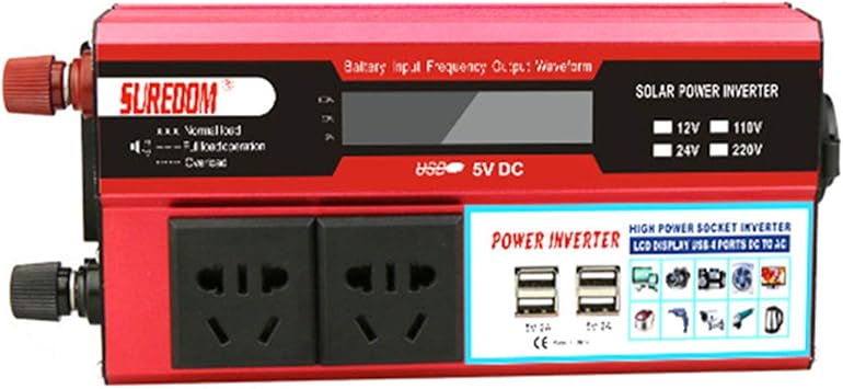 1000W Power Inverter 12V DC to 110V/240V AC Converter Dual Outlets and 4 2.1A USB with Universal and Cord and Battery Clamps 12Vto110V(12Vto230V)