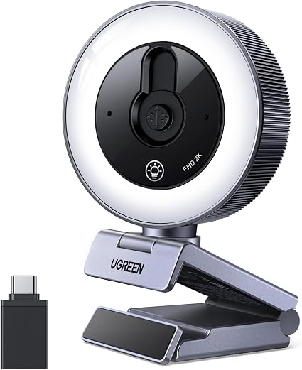 UGREEN 2K Webcam with 4-Level Ring Light