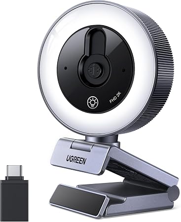 UGREEN 2K Webcam with 4-Level Ring Light