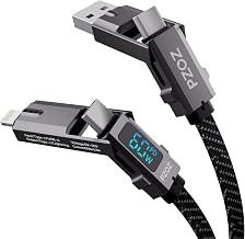 pzoz 4-in-1 Multi Charging Cable with LED Display, 60W PD Fast Charging