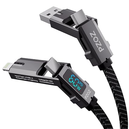 pzoz 4-in-1 Multi Charging Cable with LED Display, 60W PD Fast Charging