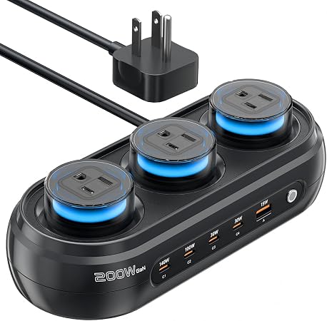 200W GaN Desktop Charging Station, 8-in-1 Desk Accessories with RGB Lights