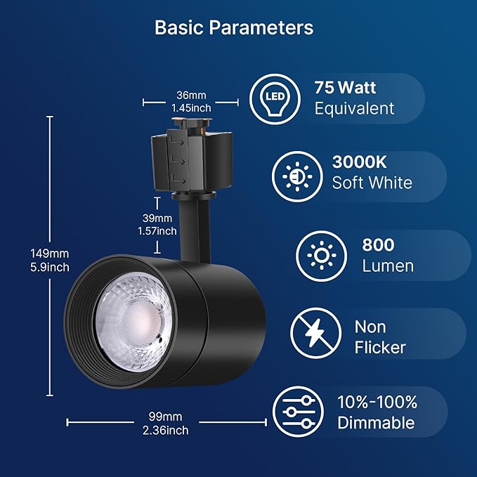 FLSNT LED Track Lighting Heads for Juno Track, 75W Equivalent Dimmable LED Track Light Heads, 12W 24° LED Spotlight Light, CRI90, 800LM, 3000K Soft White, Black, 8 Pack