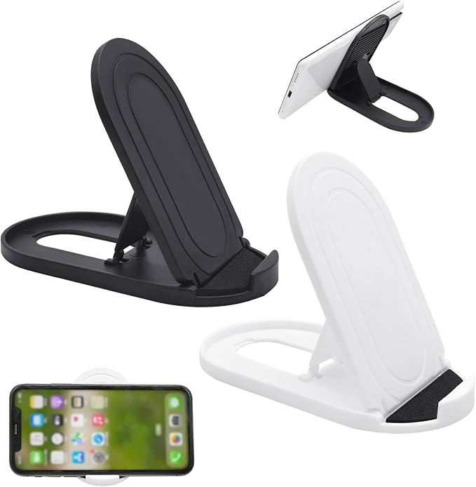Cell Phone Stand，2Pack Portable Foldable Desktop Cell Phone Holder, Adjustable Universal Multi-Angle Cradle Stands for Tablet iPad iPhone 15 14 13 12 11 X/xr/xs max Samsung Galaxy, Black and White