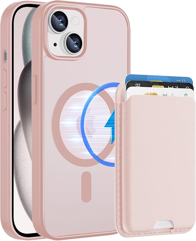 Magnetic for iPhone 15 Plus Case & iPhone 14 Plus Case with Detachable Wallet, Compatible with MagSafe, Military Protective Slim Phone Cover with Card Holder, Pink