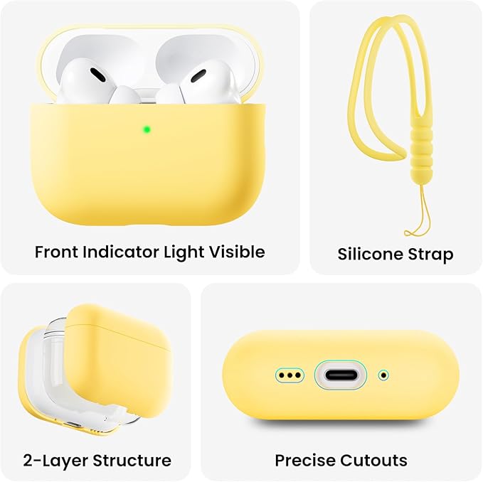 ORNARTO Compatible with AirPods Pro 3 Case 2025, Full Protective Hybrid Silicone for AirPods Pro 3rd Generation Case, Front LED Visible Skin Cover-Buttercream Yellow