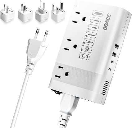 DOACE 220V to 110V Converter for European Travel - 350W Voltage Converter US to Europe with 4 QC+PD Chargers for Using U.S. Devices Abroad - Hair Straightener Shaver Toothbrush Laptop Camera Phone