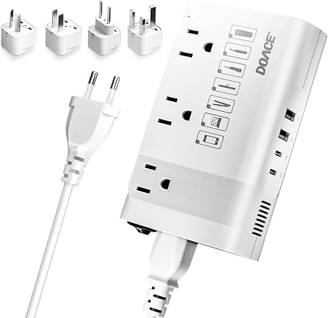 DOACE 220V to 110V Converter for European Travel - 350W Voltage Converter US to Europe with 4 QC+PD Chargers for Using U.S. Devices Abroad - Hair Straightener Shaver Toothbrush Laptop Camera Phone