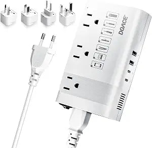 DOACE 220V to 110V Converter for European Travel - 350W Voltage Converter US to Europe with 4 QC+PD Chargers for Using U.S. Devices Abroad - Hair Straightener Shaver Toothbrush Laptop Camera Phone