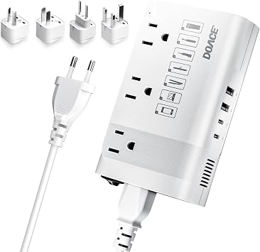 DOACE 220V to 110V Converter for European Travel - 350W Voltage Converter US to Europe with 4 QC+PD Chargers for Using U.S. Devices Abroad - Hair Straightener Shaver Toothbrush Laptop Camera Phone