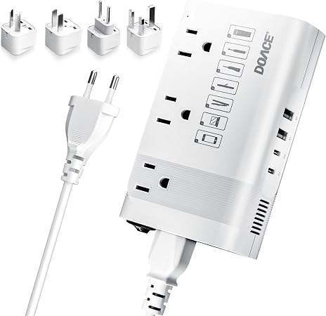 DOACE 220V to 110V Converter for European Travel - 350W Voltage Converter US to Europe with 4 QC+PD Chargers for Using U.S. Devices Abroad - Hair Straightener Shaver Toothbrush Laptop Camera Phone