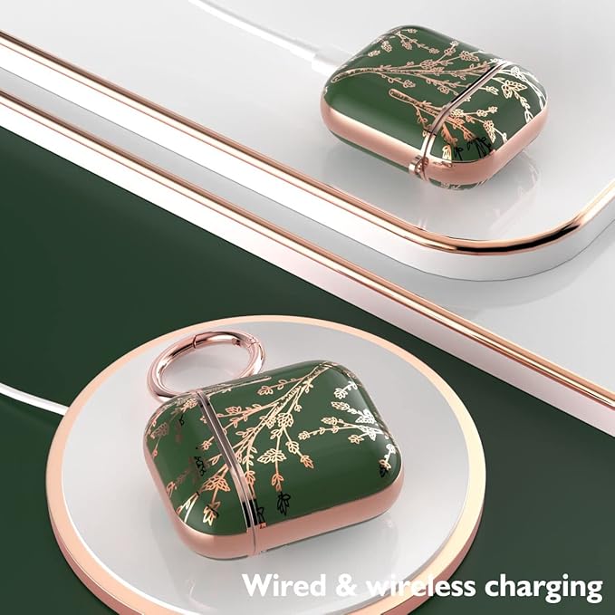 TATOFY Case Cover for AirPods 1&2, Elegant Cute Flower Patterns Protective Hard Case with Clip Keychain