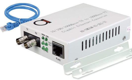 Single Mode ST Gigabit Fiber Media Converter to Ethernet RJ45, 20km/12.4mi