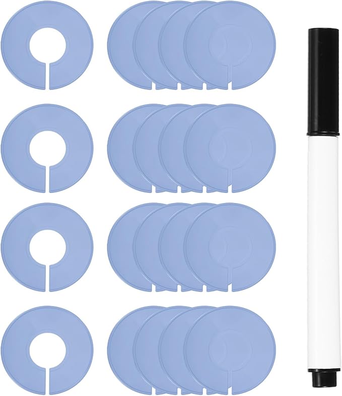 uxcell Clothes Dividers,20 Pack Round Closet Rack Dividers Clothing Rack Size Dividers Blank Labels with Marker Pen Writable & Reusable for Hanging Clothes Sorting Size, Gray